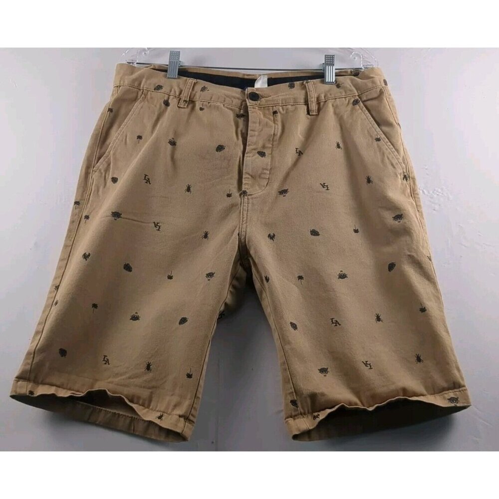 H&M Divided Sanc Angels 36 Brown Tan All Over Print Shorts‎ LA Palm Tree Panther